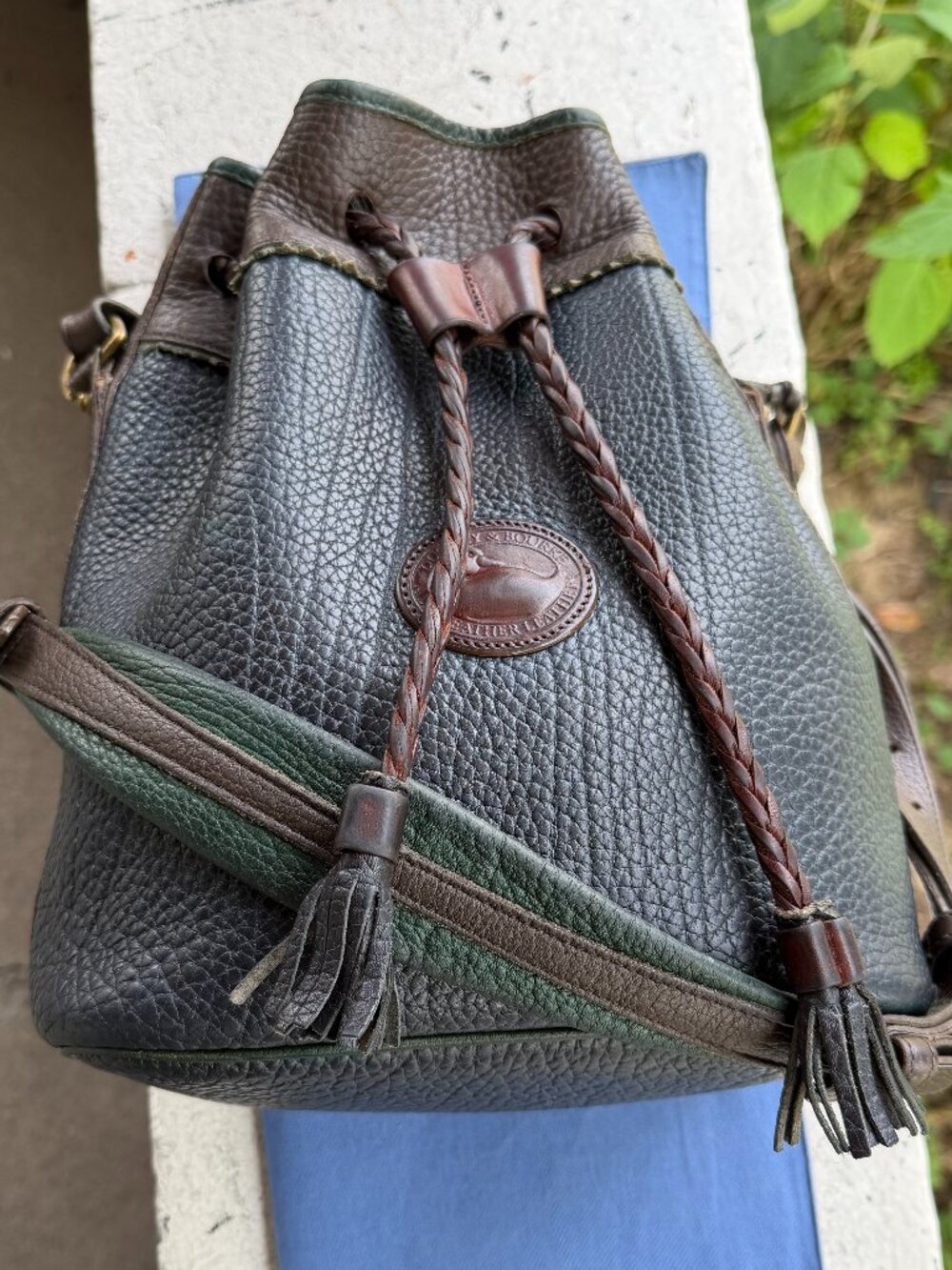 Dooney & Bourke Vintage Teton Medium Drawstring Bucket Pebbled Blue Shoulder Bag